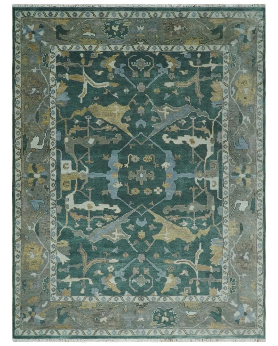 Oriental Oushak Teal Green and Gray 9x12 Hand Knotted Wool Area Rug - The Rug Decor