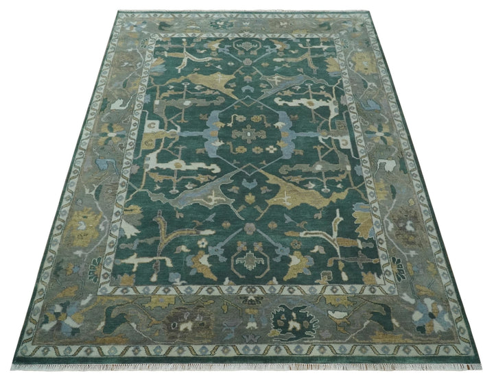 Oriental Oushak Teal Green and Gray 9x12 Hand Knotted Wool Area Rug - The Rug Decor