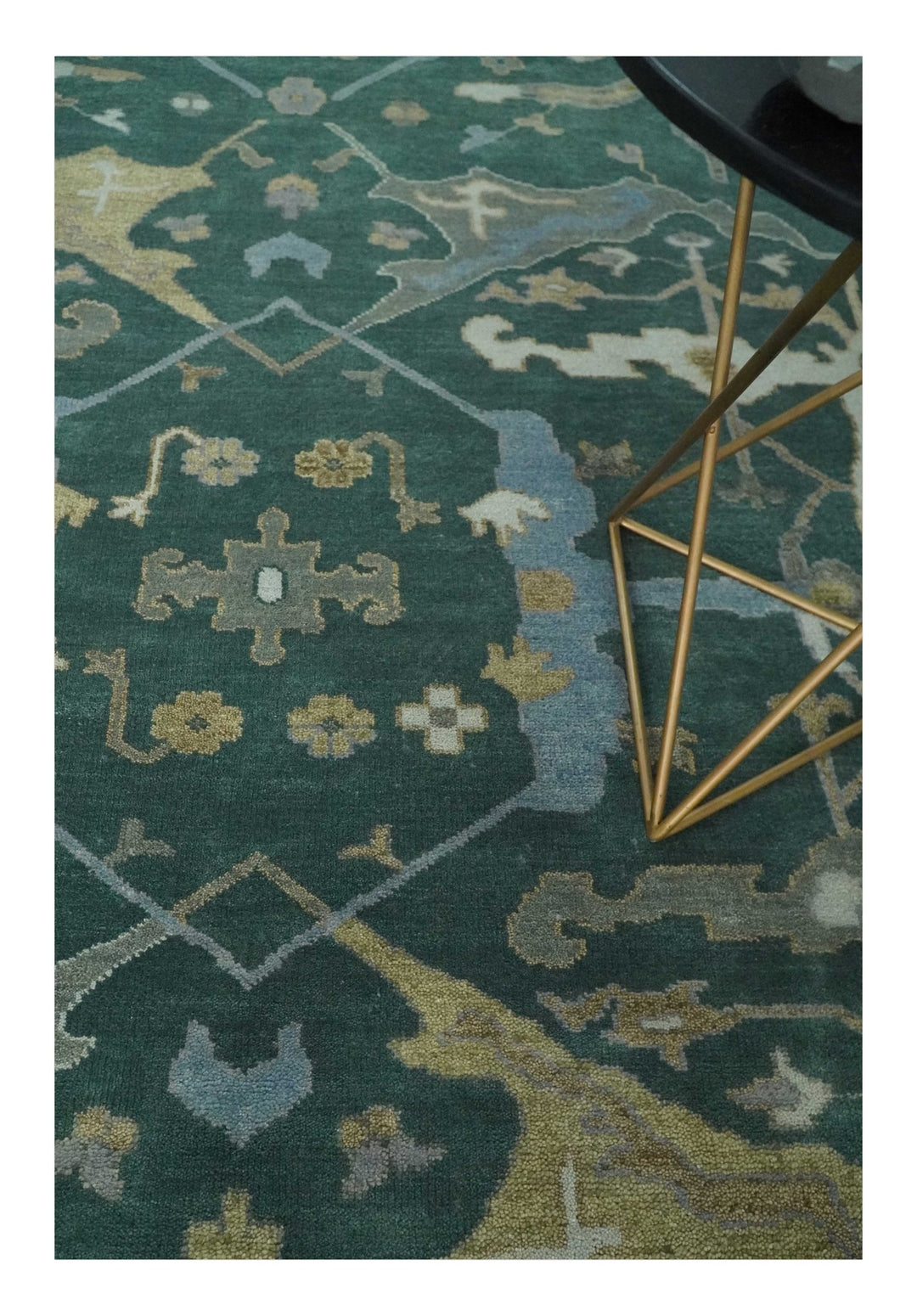 Oriental Oushak Teal Green and Gray 9x12 Hand Knotted Wool Area Rug - The Rug Decor