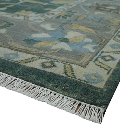 Oriental Oushak Teal Green and Gray 9x12 Hand Knotted Wool Area Rug - The Rug Decor