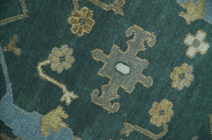 Oriental Oushak Teal Green and Gray 9x12 Hand Knotted Wool Area Rug - The Rug Decor