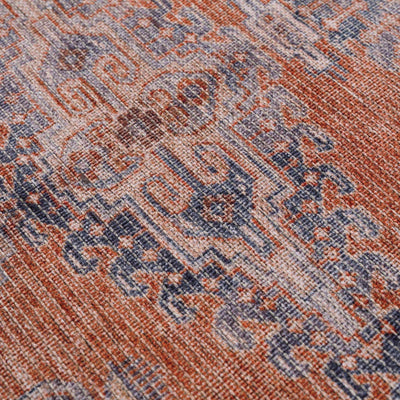Oriental Persian Rust and Blue Vintage Style Medallion Low pile Washable Area Rug - The Rug Decor