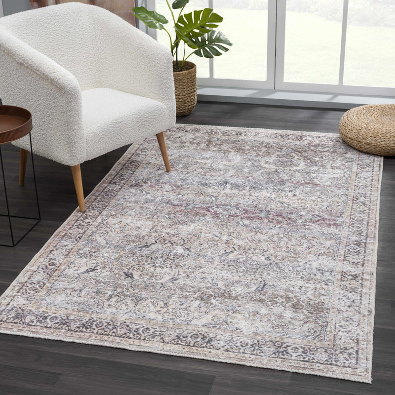 Oriental Transitional Design Beige, Brown and Camel Style Low Pile Area Rug - The Rug Decor