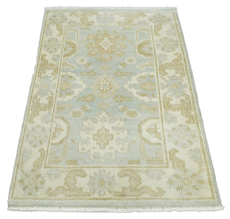Oushak 2x3 Blue and Ivory Hand Knotted Entryway Wool Area Rug | TRD800423 - The Rug Decor
