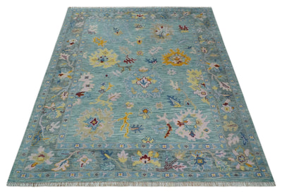 Oushak 5x8, 6x9, 8x10, 9x12, 10x14 and 12x15 Aqua and Gray Hand Knotted Traditional Persian Vintage Wool Rug | TRD2794 - The Rug Decor