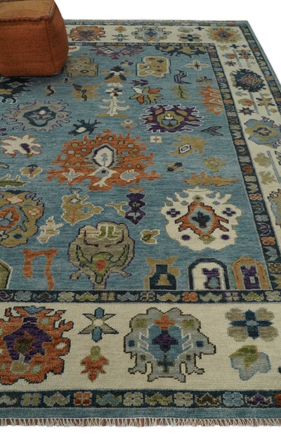 Oushak 5x8, 6x9, 8x10, 9x12, 10x14 and 12x15 Hand Knotted Blue and Ivory Traditional Persian Vintage Wool Rug | TRDCP784 - The Rug Decor