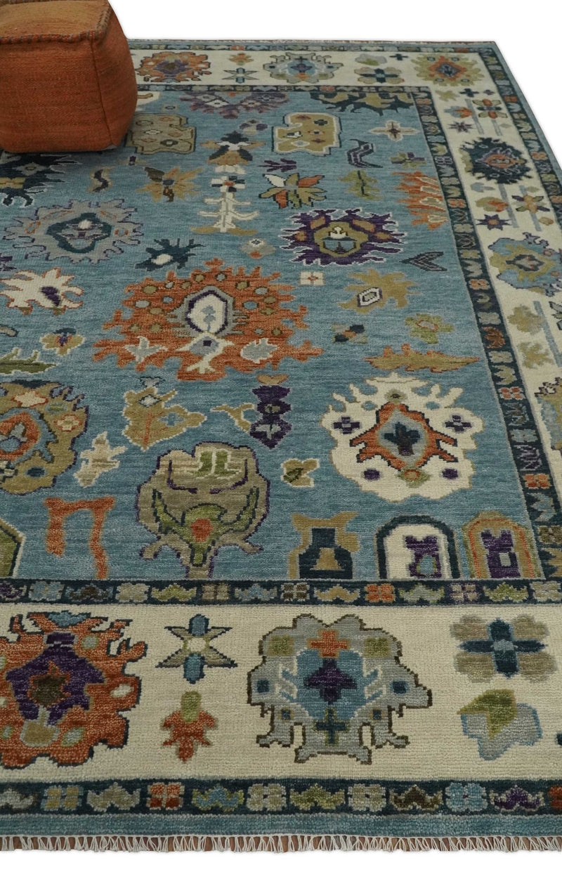 Oushak 5x8, 6x9, 8x10, 9x12, 10x14 and 12x15 Hand Knotted Blue and Ivory Traditional Persian Vintage Wool Rug | TRDCP784 - The Rug Decor