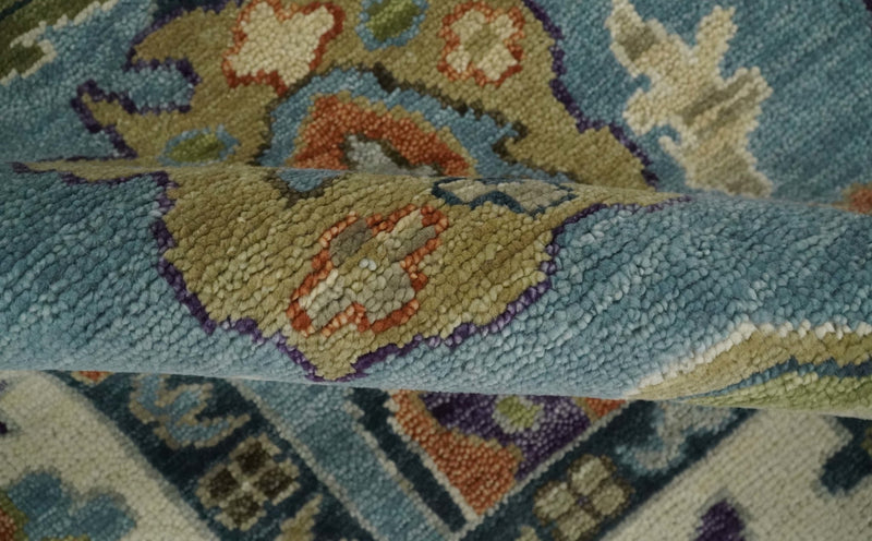 Oushak 5x8, 6x9, 8x10, 9x12, 10x14 and 12x15 Hand Knotted Blue and Ivory Traditional Persian Vintage Wool Rug | TRDCP784 - The Rug Decor