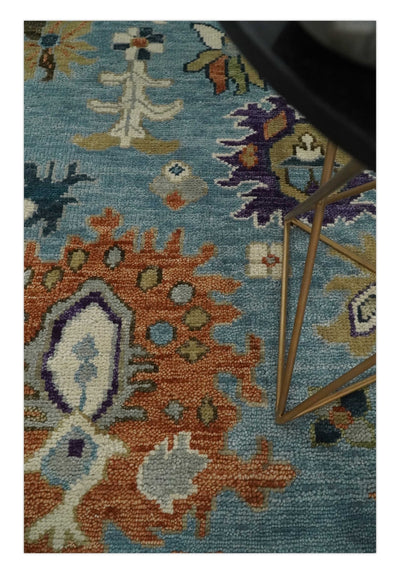 Oushak 5x8, 6x9, 8x10, 9x12, 10x14 and 12x15 Hand Knotted Blue and Ivory Traditional Persian Vintage Wool Rug | TRDCP784 - The Rug Decor