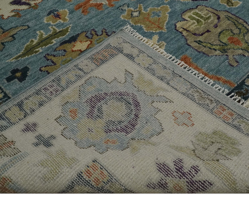 Oushak 5x8, 6x9, 8x10, 9x12, 10x14 and 12x15 Hand Knotted Blue and Ivory Traditional Persian Vintage Wool Rug | TRDCP784 - The Rug Decor