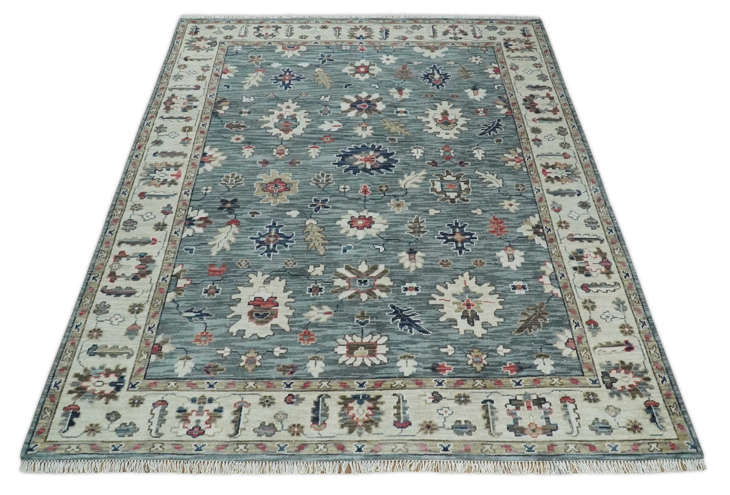Oushak Gray Silver, Ivory and Beige 3x5, 4x6, 5x8, 6x9, 8x10 and 9x12 Hand Knotted Traditional Antique Persian Wool Area Rug | TRD2803 - The Rug Decor
