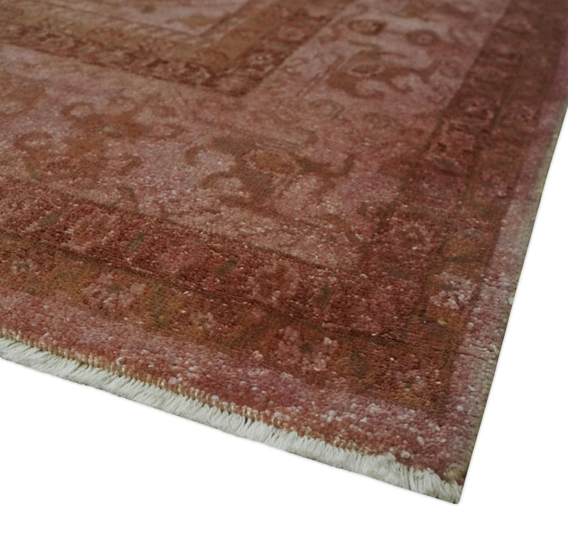 Overdyed Wool 8x10 Blush and Rust Hand Knotted Traditional Oushak Wool Area Rug - The Rug Decor