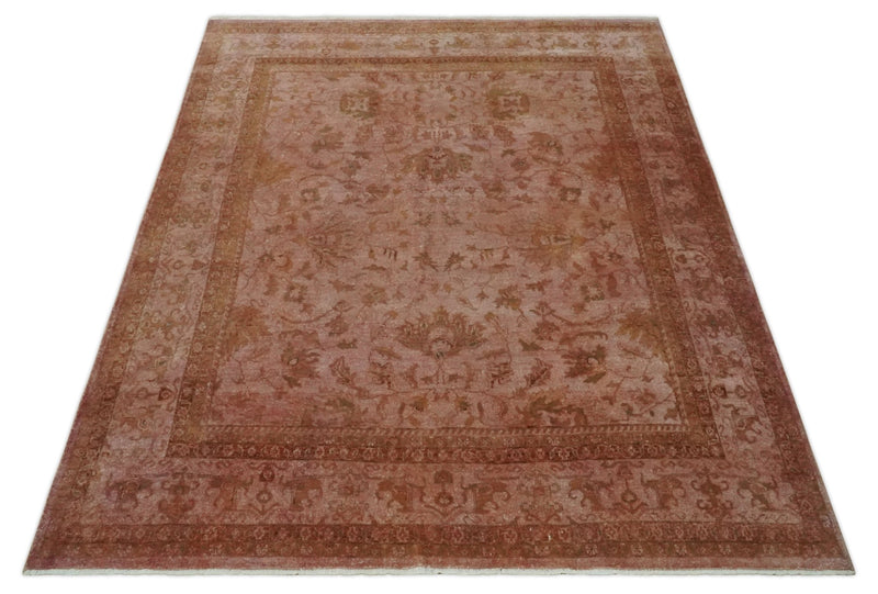 Overdyed Wool 8x10 Blush and Rust Hand Knotted Traditional Oushak Wool Area Rug - The Rug Decor