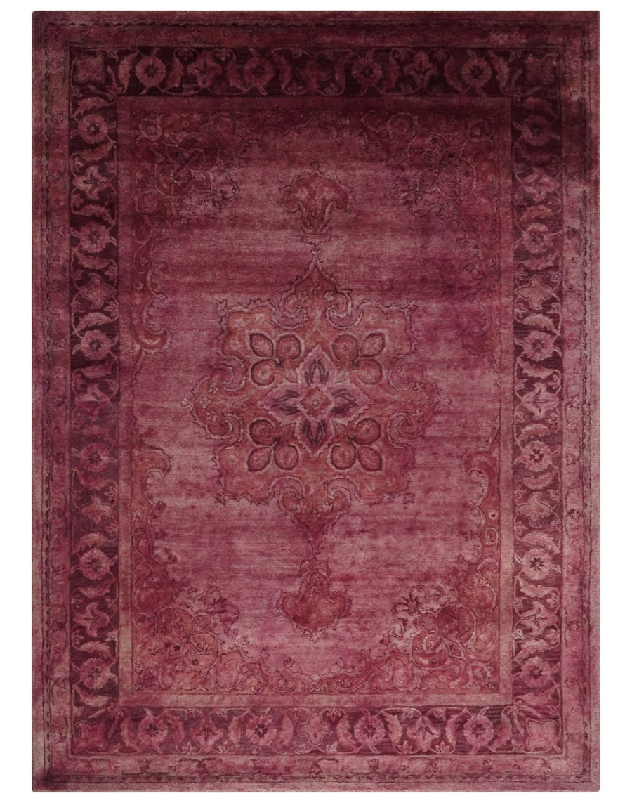 Overdyed Wool 8x11 Maroon and Brown Traditional Hand Tufted Wool Area Rug - The Rug Decor