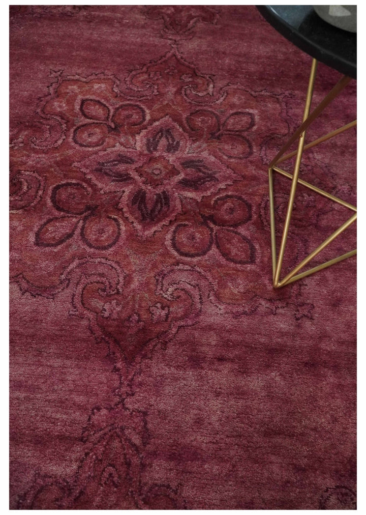 Overdyed Wool 8x11 Maroon and Brown Traditional Hand Tufted Wool Area Rug - The Rug Decor