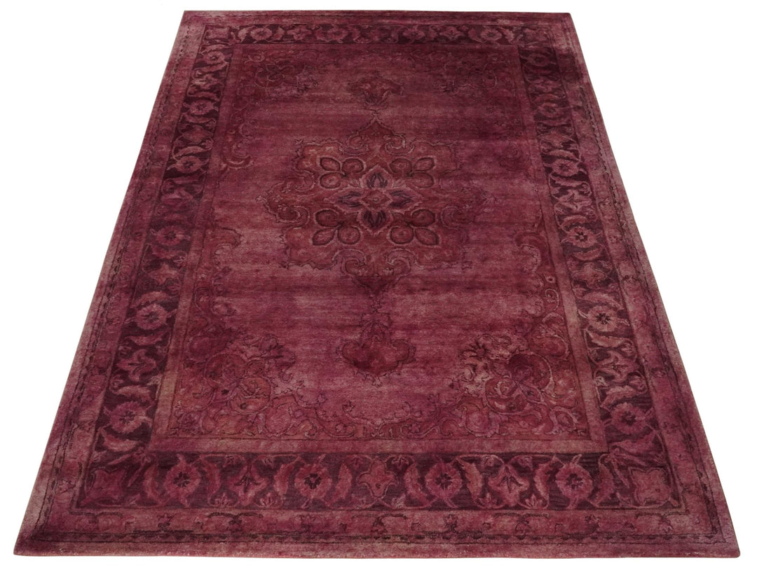 Overdyed Wool 8x11 Maroon and Brown Traditional Hand Tufted Wool Area Rug - The Rug Decor