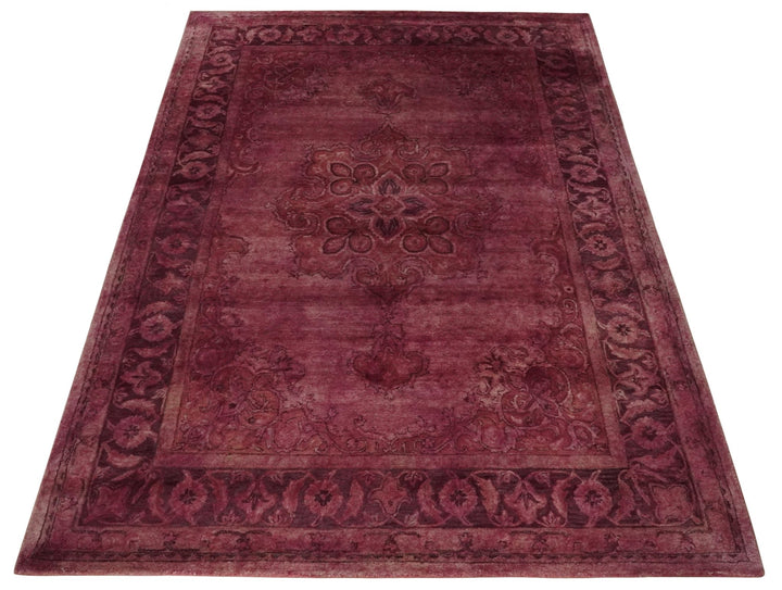 Overdyed Wool 8x11 Maroon and Brown Traditional Hand Tufted Wool Area Rug - The Rug Decor