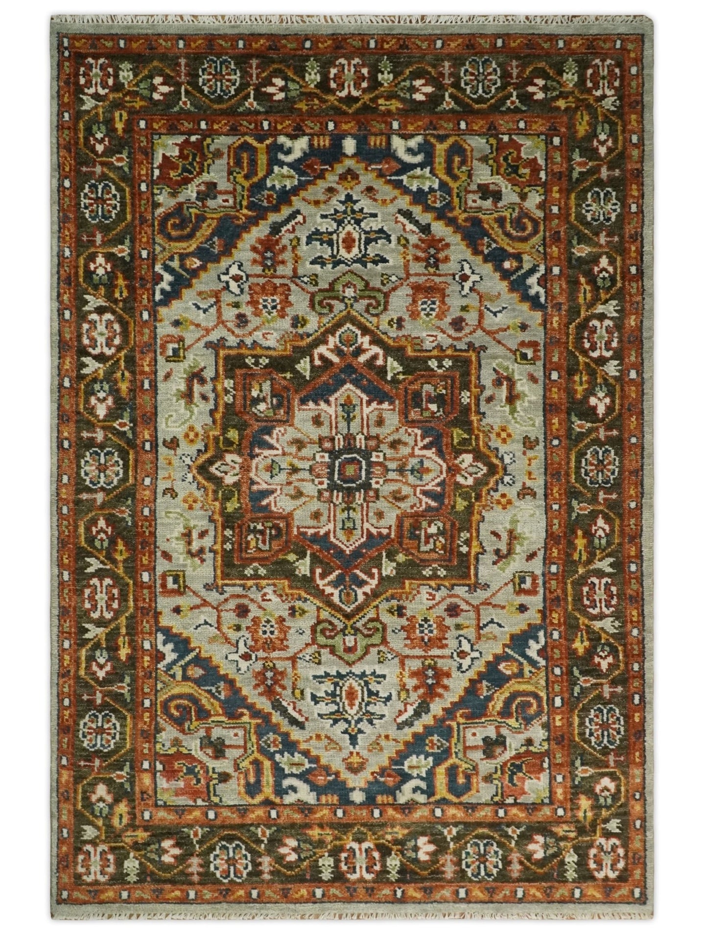 Oversize 5x8, 6x9, 8x10, 9x12, 10x14 and 12x15 Brown and Blue Traditional Persian Eclectic Hand Knotted Area Rug | TRDCP205 - The Rug Decor