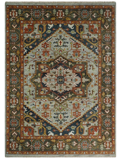 Oversize 5x8, 6x9, 8x10, 9x12, 10x14 and 12x15 Brown and Blue Traditional Persian Eclectic Hand Knotted Area Rug | TRDCP205 - The Rug Decor