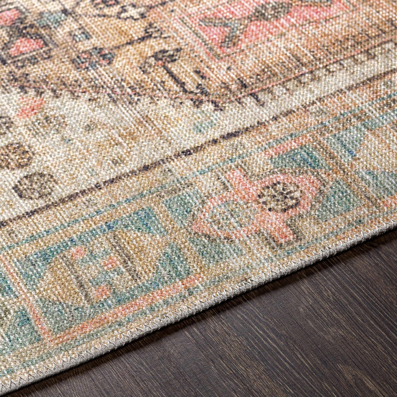 Peach, Blue, Brown and Beige Traditional Heriz Vintage Style Machine Washable Area Rug - The Rug Decor
