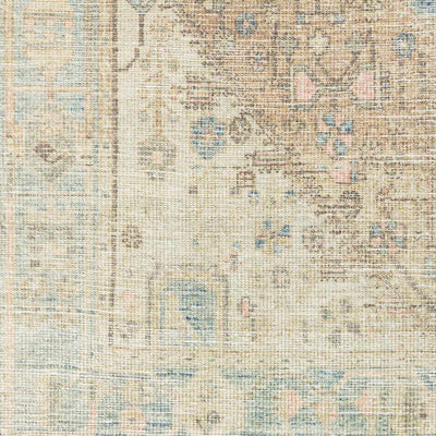 Peach, Blue, Brown and Beige Traditional Heriz Vintage Style Machine Washable Area Rug - The Rug Decor