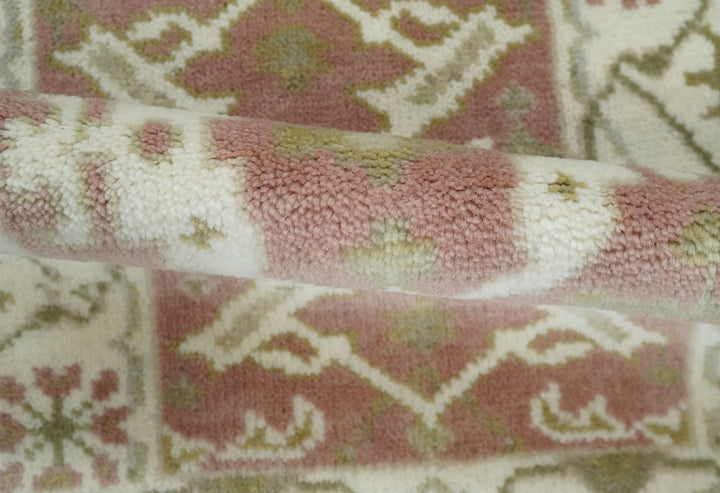 Peach, Ivory and Olive hand knotted 2x3 Oriental Oushak Wool Area Rug - The Rug Decor