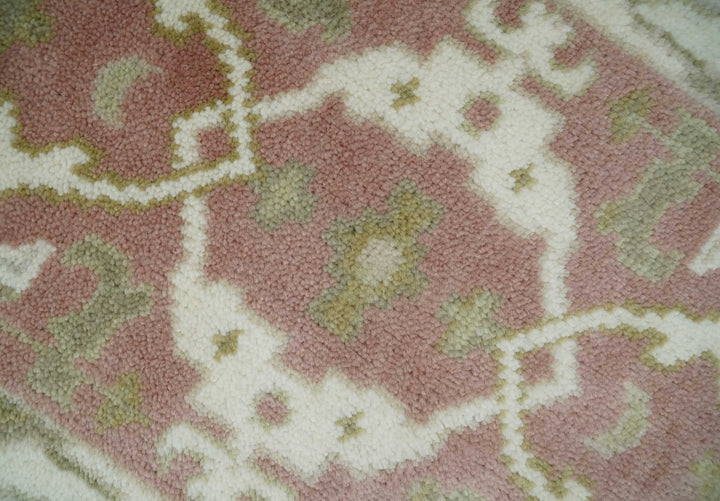Peach, Ivory and Olive hand knotted 2x3 Oriental Oushak Wool Area Rug - The Rug Decor