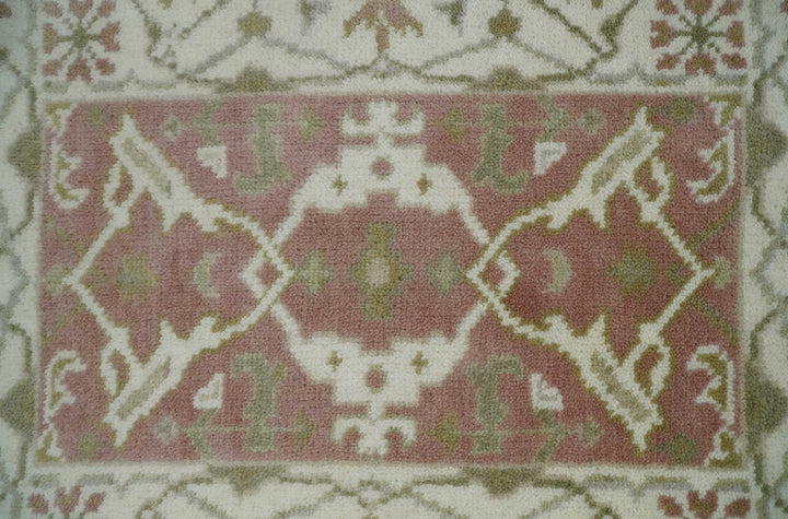 Peach, Ivory and Olive hand knotted 2x3 Oriental Oushak Wool Area Rug - The Rug Decor