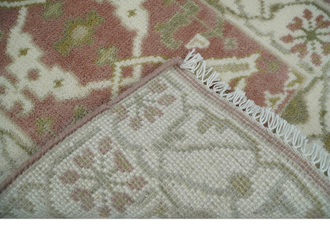 Peach, Ivory and Olive hand knotted 2x3 Oriental Oushak Wool Area Rug - The Rug Decor