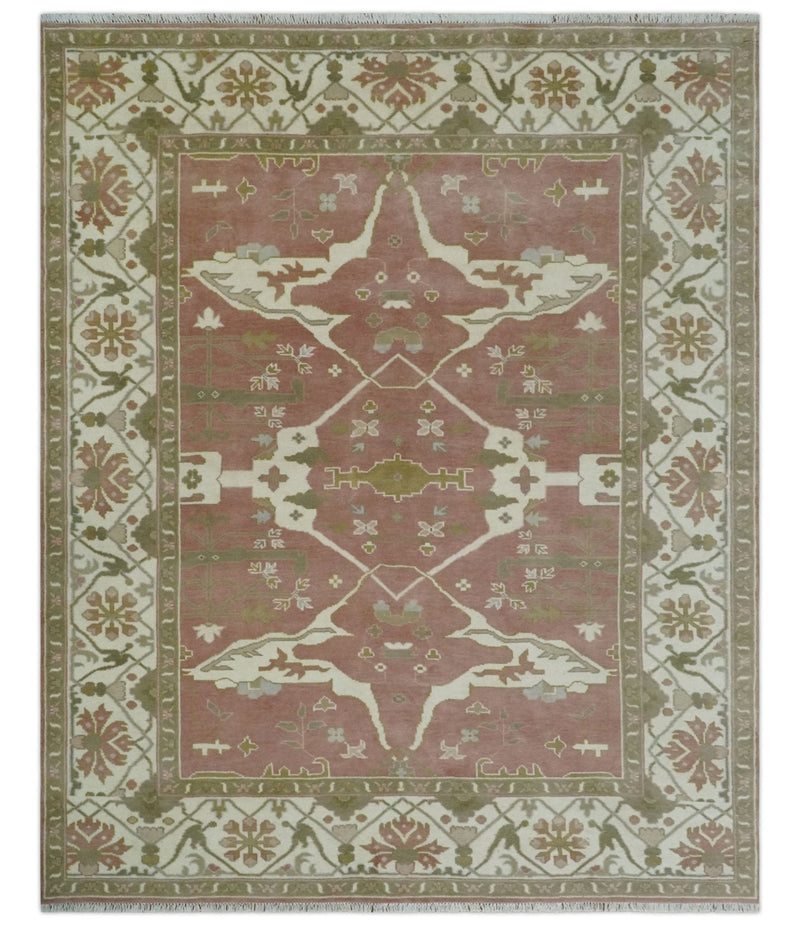 Peach, Ivory and Olive Hand knotted 8x10 and 9x12 Oriental Oushak Traditional Wool Area Rug, Kids, Living Room and Bedroom Rug - The Rug Decor