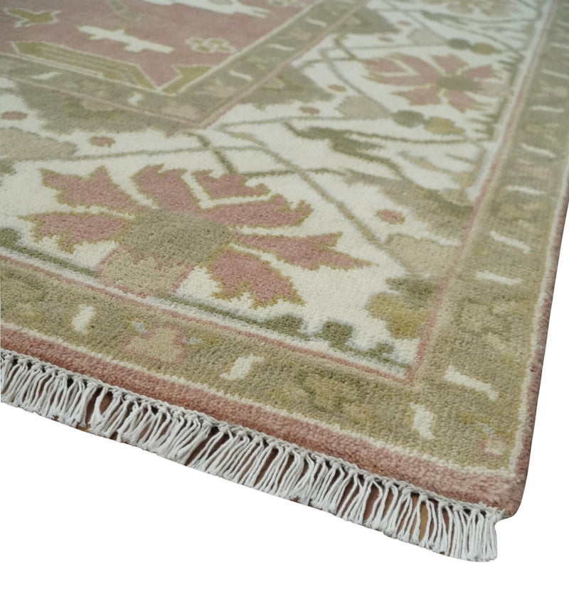 Peach, Ivory and Olive Hand knotted 9x12 Oriental Oushak Traditional Wool Area Rug, Kids, Living Room and Bedroom Rug - The Rug Decor