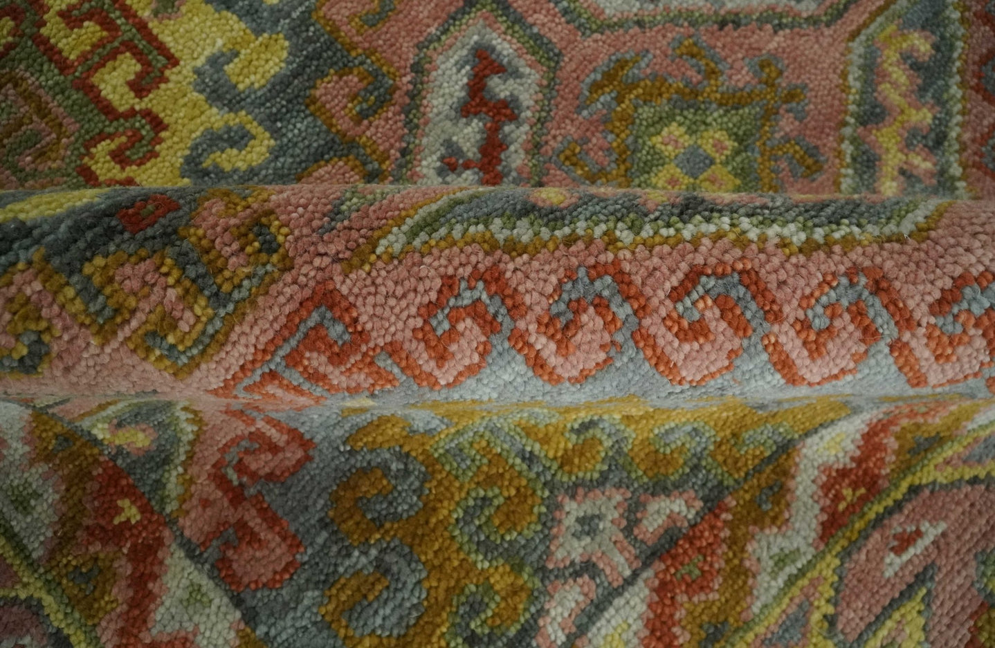 Peach, Mustard, Brown and Gray Oriental Hand Knotted 8x10 and 9x12 Wool Area Rug - The Rug Decor