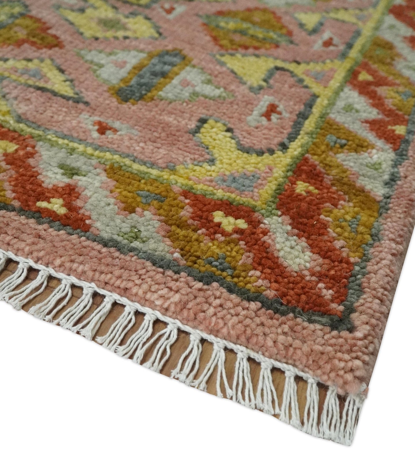 Peach, Mustard, Brown and Gray Oriental Hand Knotted 8x10 and 9x12 Wool Area Rug - The Rug Decor
