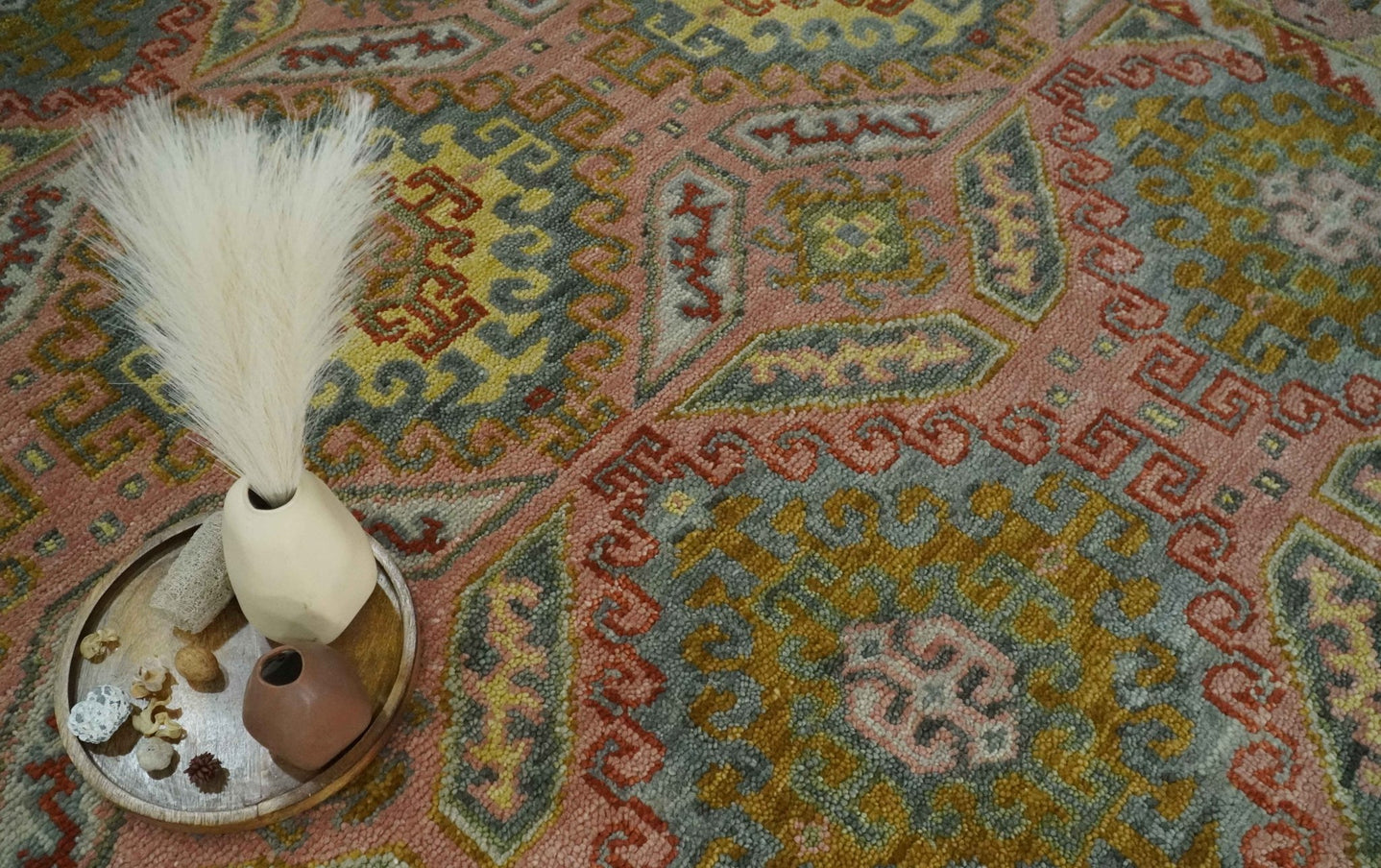 Peach, Mustard, Brown and Gray Oriental Hand Knotted 8x10 and 9x12 Wool Area Rug - The Rug Decor