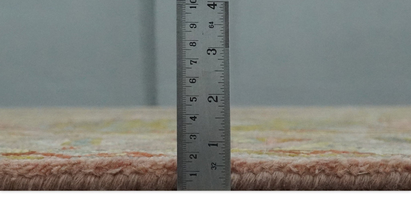 Peach, Mustard, Brown and Gray Oriental Hand Knotted 8x10 and 9x12 Wool Area Rug - The Rug Decor