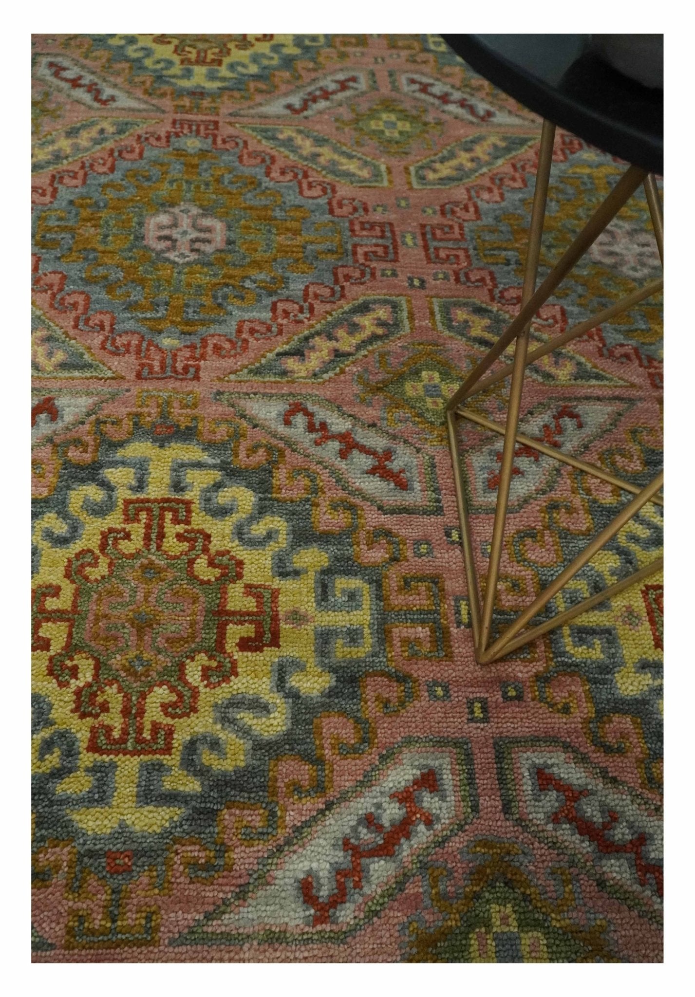 Peach, Mustard, Brown and Gray Oriental Hand Knotted 8x10 and 9x12 Wool Area Rug - The Rug Decor