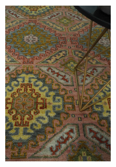 Peach, Mustard, Brown and Gray Oriental Hand Knotted 8x10 and 9x12 Wool Area Rug - The Rug Decor