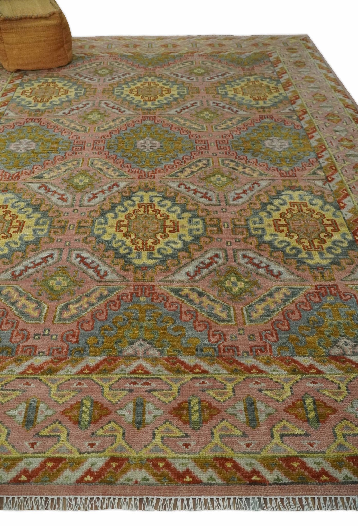 Peach, Mustard, Brown and Gray Oriental Hand Knotted Multi Size Wool Area Rug, Living Room and Bedroom Rug - The Rug Decor