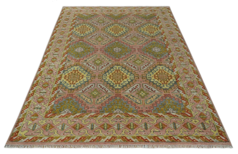 Peach, Mustard, Brown and Gray Oriental Hand Knotted Multi Size Wool Area Rug, Living Room and Bedroom Rug - The Rug Decor