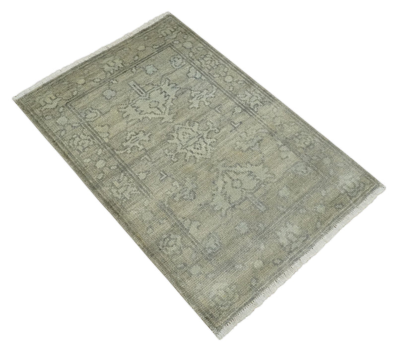 Persian Oushak 2x3 Hand Knotted Beige and Gray Traditional Wool Rug | N5423 - The Rug Decor