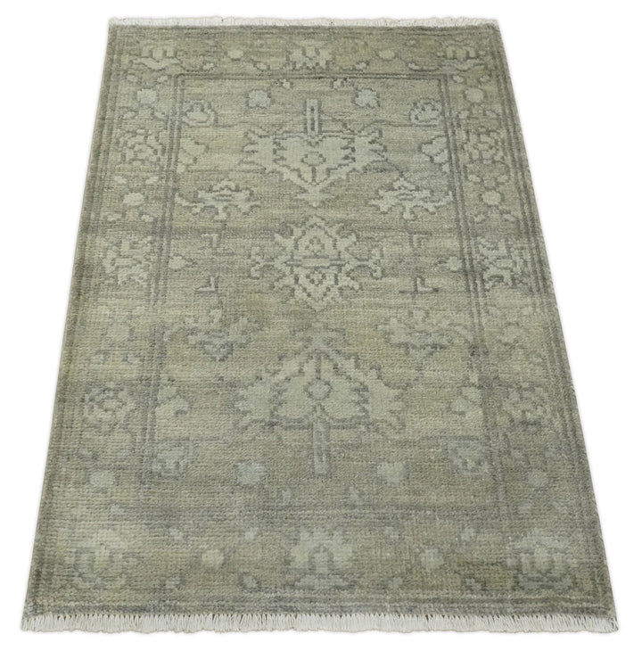 Persian Oushak 2x3 Hand Knotted Beige and Gray Traditional Wool Rug | N5423 - The Rug Decor