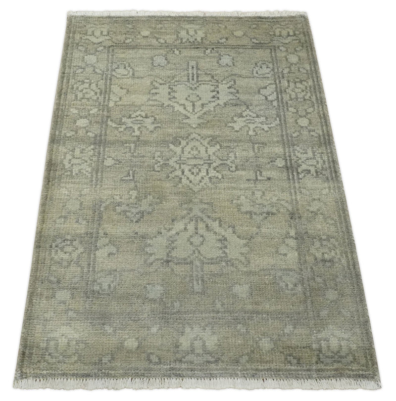 Persian Oushak 2x3 Hand Knotted Beige and Gray Traditional Wool Rug | N5423 - The Rug Decor