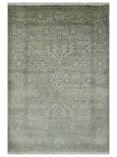 Persian Oushak 2x3 Hand Knotted Beige and Gray Traditional Wool Rug | N5423 - The Rug Decor