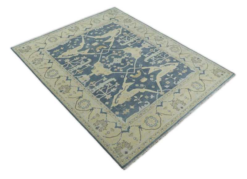 Persian Oushak 8x10 Blue and Beige Antique Hand Knotted Large Wool Area Rug | TRDCP238810 - The Rug Decor