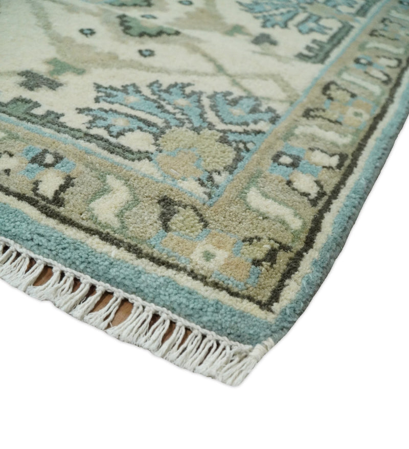 Persian Oushak 8x10 Blue and Beige Antique Hand Knotted Large Wool Area Rug | TRDCP240810 - The Rug Decor