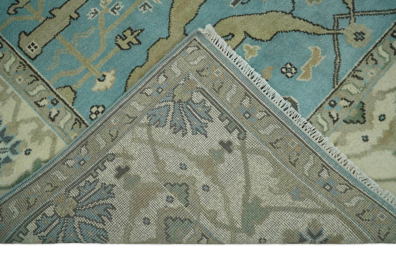 Persian Oushak 8x10 Blue and Beige Antique Hand Knotted Large Wool Area Rug | TRDCP240810 - The Rug Decor
