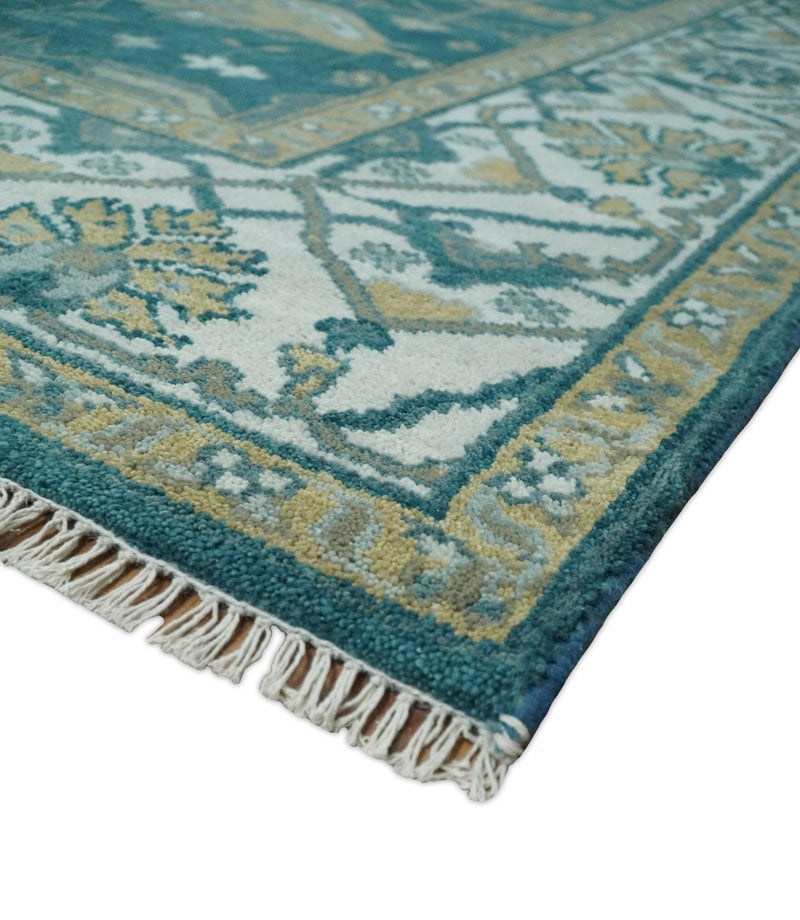 Persian Oushak 8x10 Blue Teal and Ivory Antique Vintage Hand knotted Area Rug | TRDCP239810 - The Rug Decor
