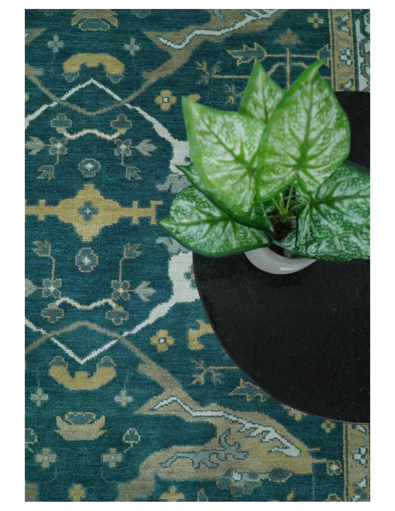 Persian Oushak 8x10 Blue Teal and Ivory Antique Vintage Hand knotted Area Rug | TRDCP239810 - The Rug Decor