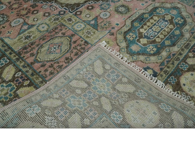 Pink, Beige and Olive Hand knotted Medallion Mamluk Design 8x10 wool Area Rug - The Rug Decor