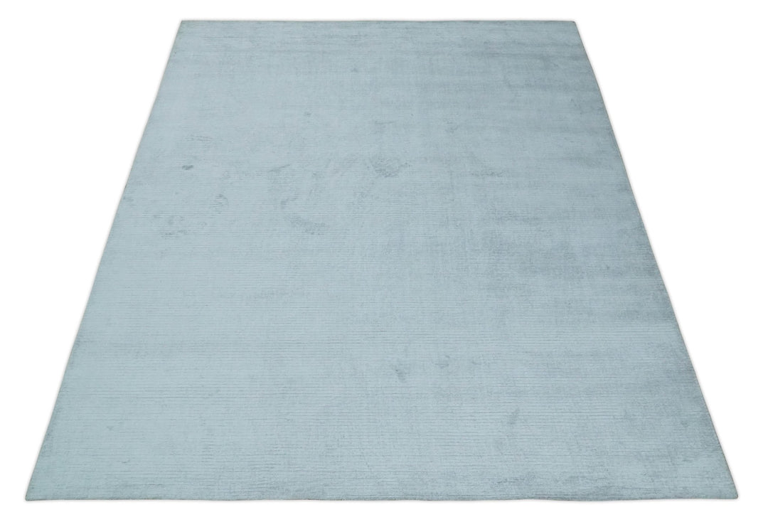 Plain Solid 8x10 Hand Loomed Silver Modern Minimalist Scandinavian Art Silk Rug | AE4810 - The Rug Decor